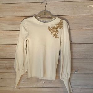 NWT Ivory Worthington Sweater with gold beaded detailing